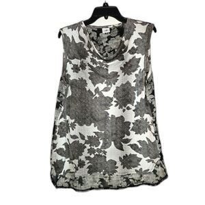 CAbi Tango Black White Floral Drape Neck Stretchy Tank Top 3057 Large